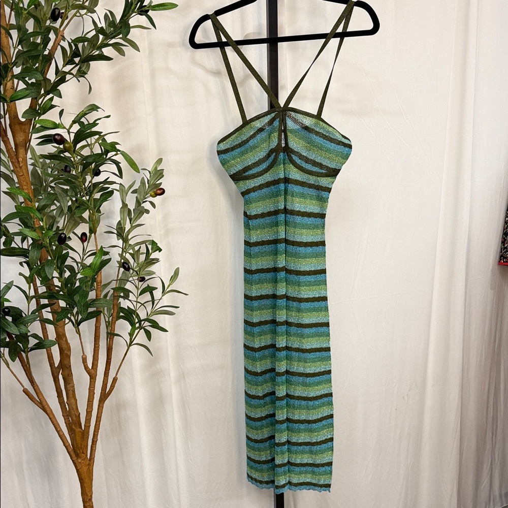 NWT Misa Los Angeles metallic knit halter Midi Dress